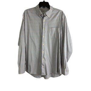 Peter Millar Mens Shirt Size XL Button Down Blue White Plaid Long Sleeve Pocket